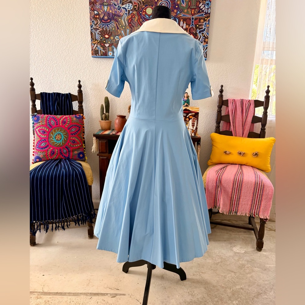 Classic Blue A-Line Dress with White Collar - Picture 2 of 4